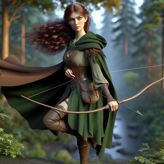 A skilled ranger hailing from the Whispering Woods. Known for her unparalleled archery skills and agility, she has the innate ability to communicate with woodland creatures, which has earned her the title 'Guardian of the Glen'.