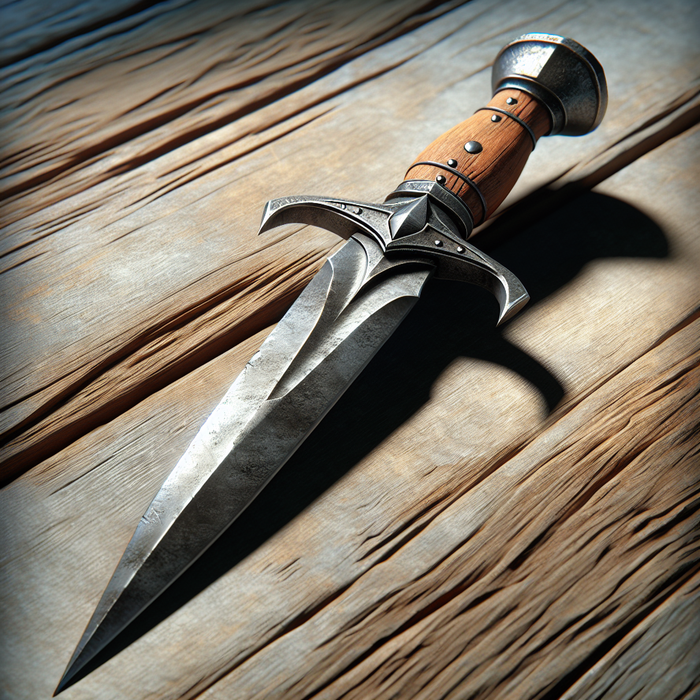 A simple iron dagger with a slightly curved, sharp blade, ideal for novices.