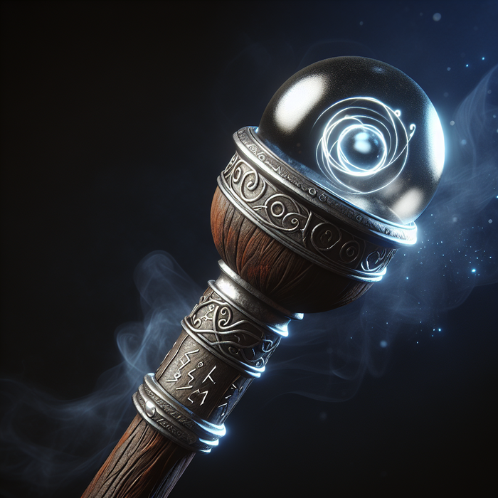 A Novice Conjurer's Staff, imbued with a slight magical essence to bolster the spells of fledgling magic users. It's adorned with engraved runes displaying the basic elements of magic.